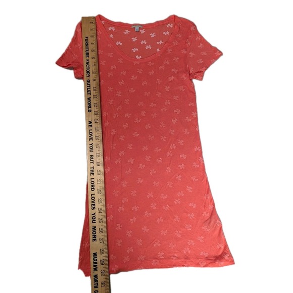 Charlotte Russe Coral Pink Bow Print Mini Dress Small S V-Neck Short Sleeve... - Picture 3 of 11